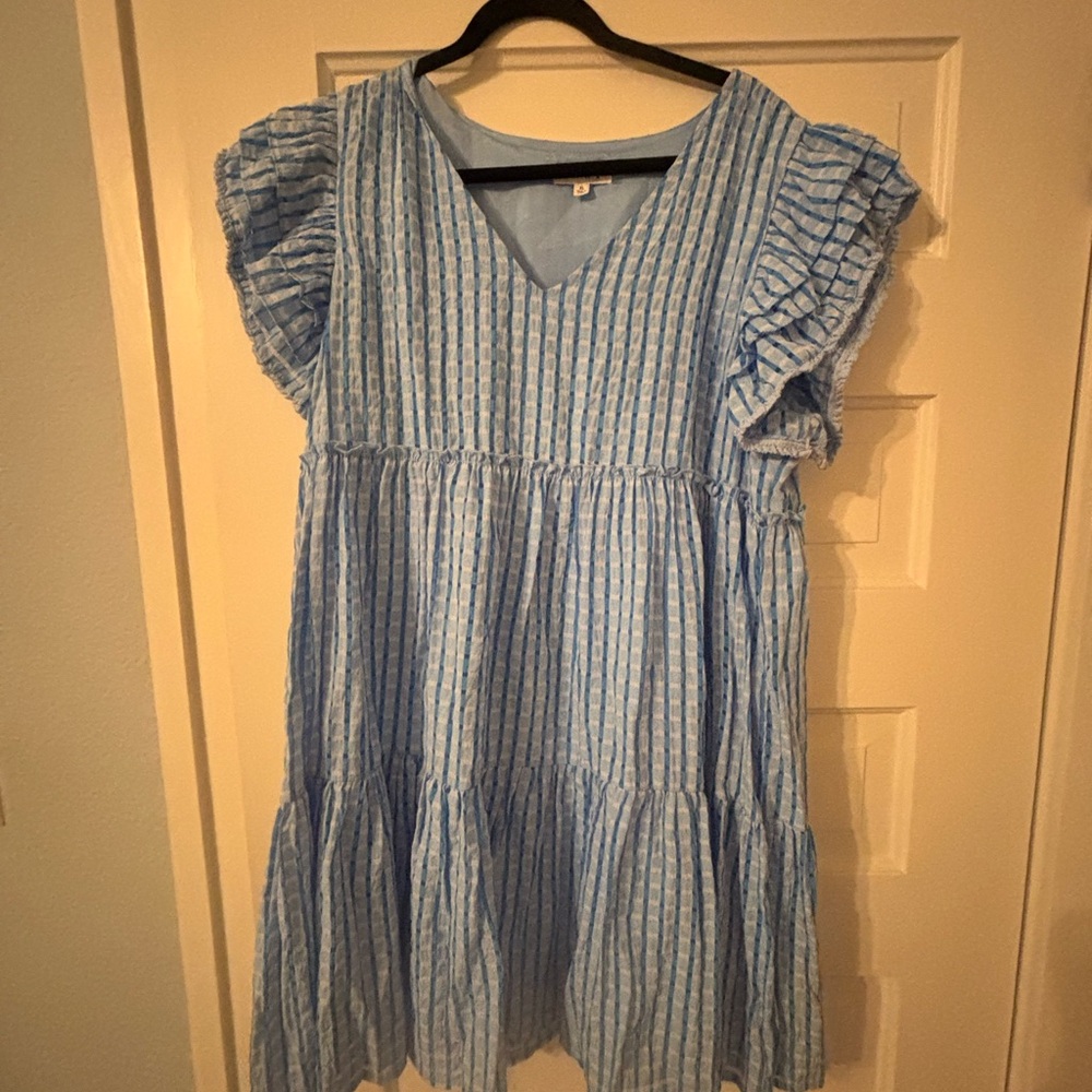 THML Blue and White Striped Casual Dress